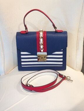 Aldo Navy and Red Top-Handle Crossbody with White Stripes